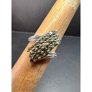 Vintage Sterling Silver Green Sapphire Cluster Ring Size 7